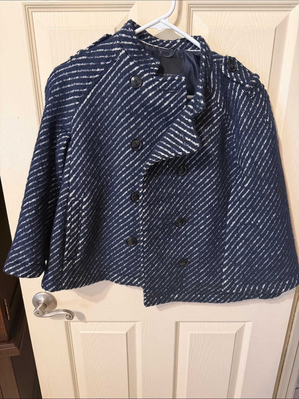 Banana Republic Navy and White Striped Coat